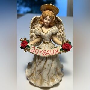 Holiday Angel Figurine Music Box with Red and Gold Details